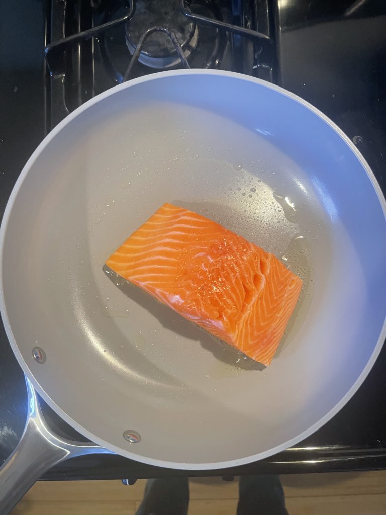 Cooking salmon in a Caraway non-stick pan
