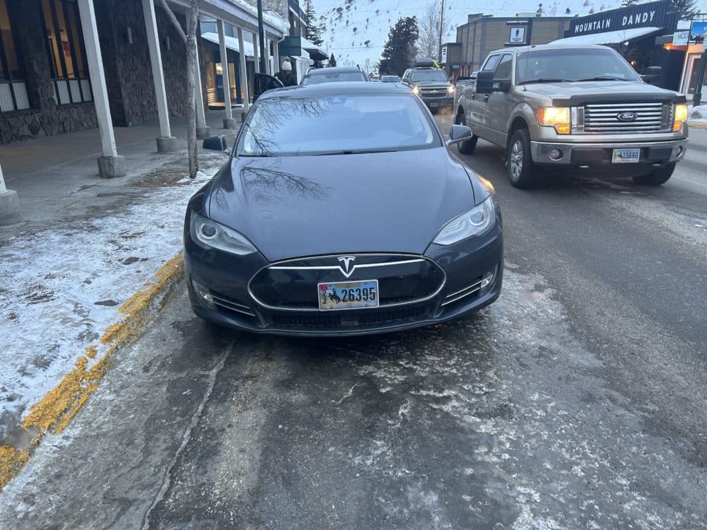 Tesla model S in snow