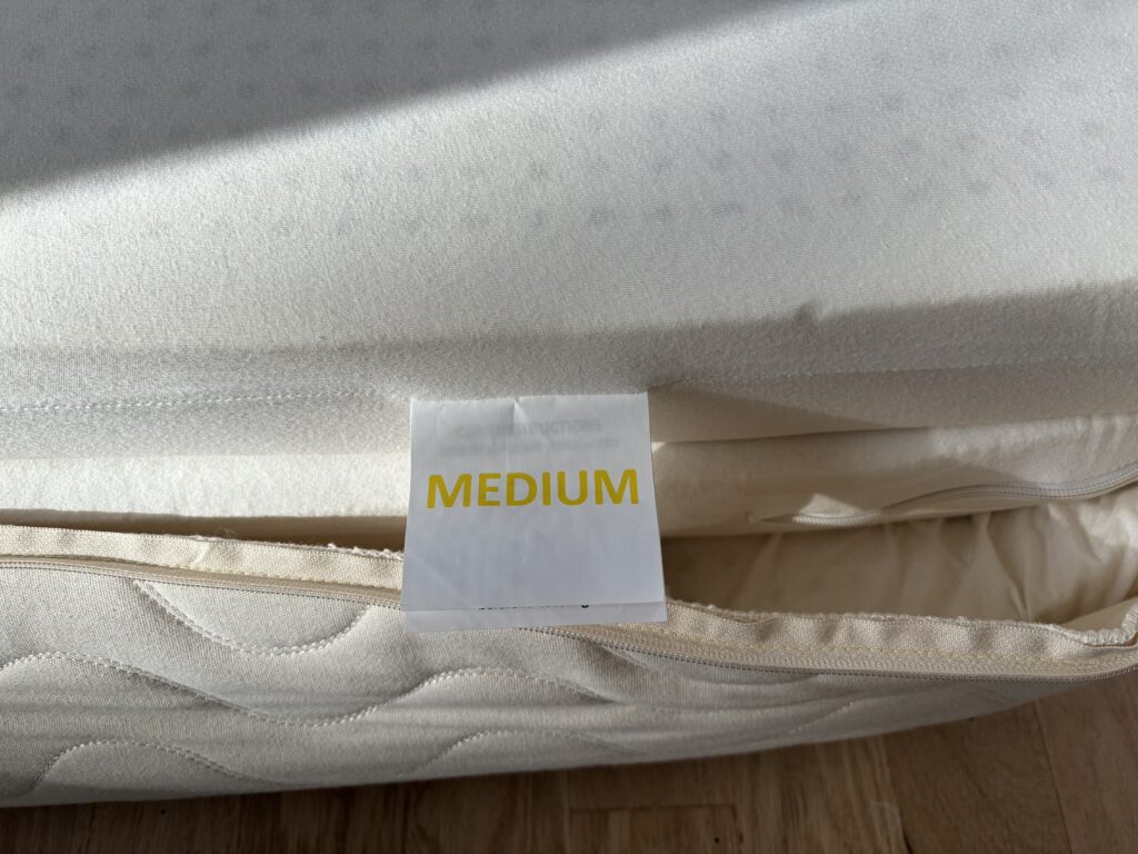 A latex mattress unzipped